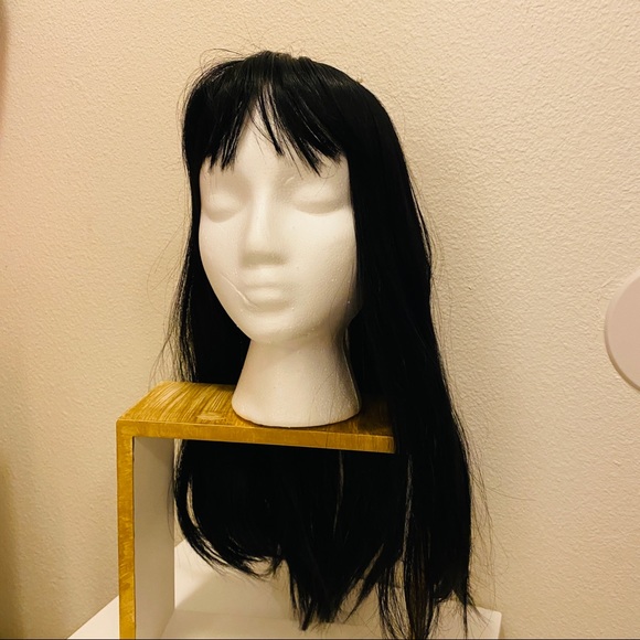 Black Synthetic Topper Wig with Bangs & Fake Scalp NEW - Picture 6 of 7